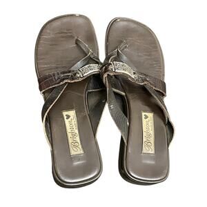 Brighton Women’s Laura Black Leather Flip Flop Sandals Size 9.5 M Preowned